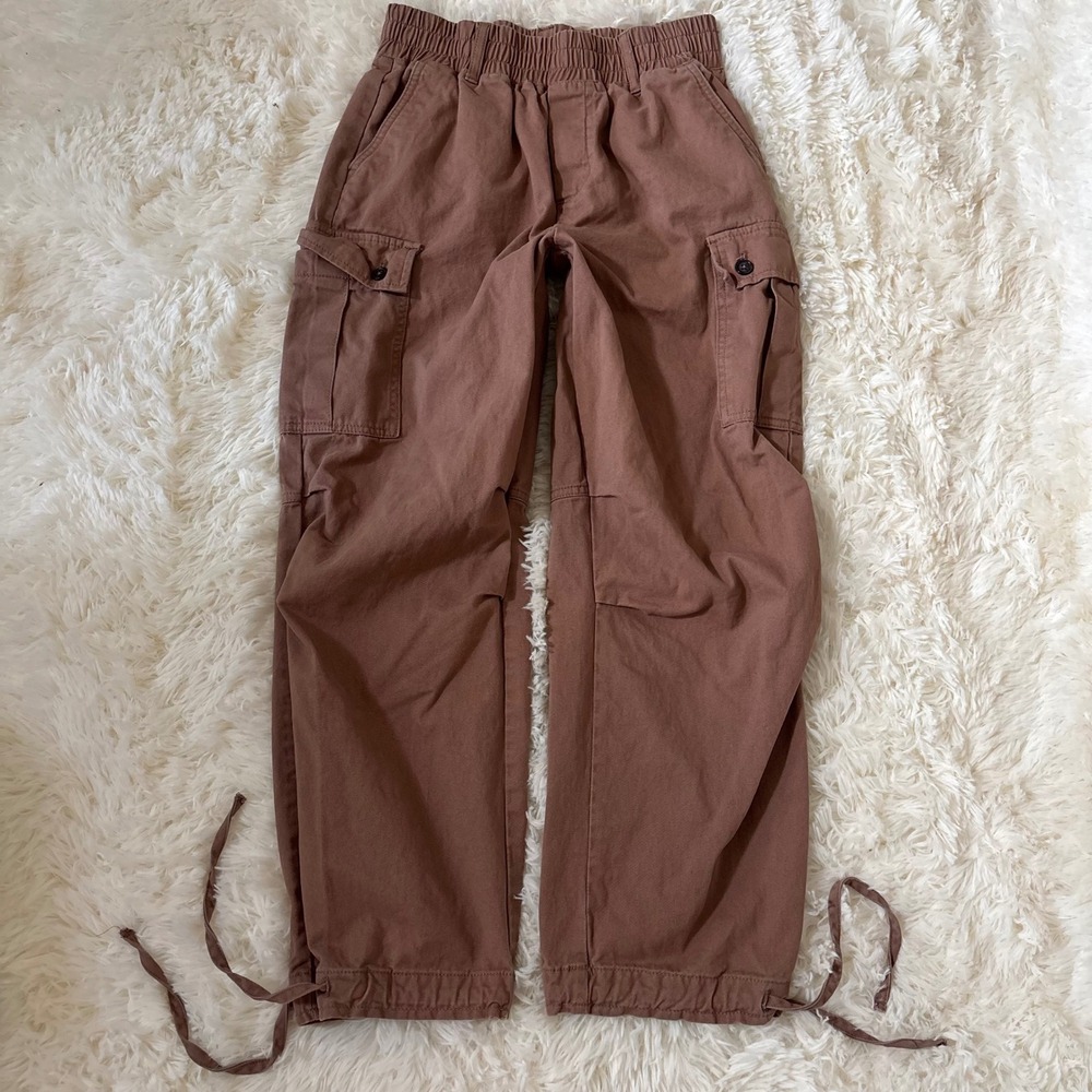 Forever 21 Brown Cargo Pants Womens Small Elastic Waist Drawstring Hem Utility